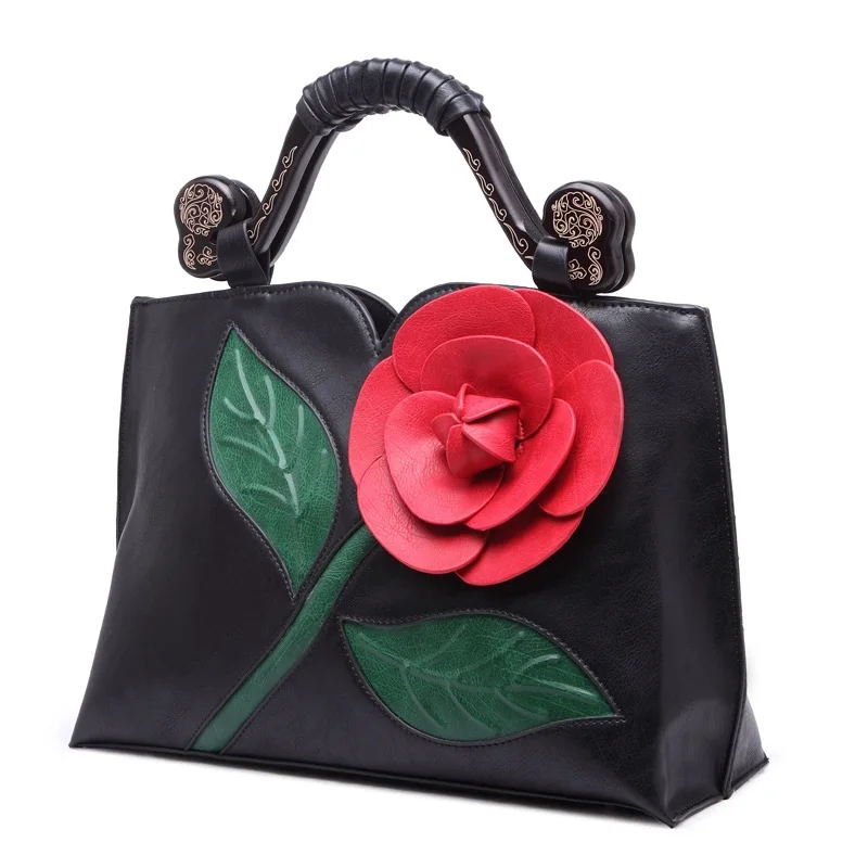 2024 Women New Fashion Big Flowers Retro Ladys Tote Bags  Handbags ShoulderBag Dress Party Club Bag with Temperament Handle