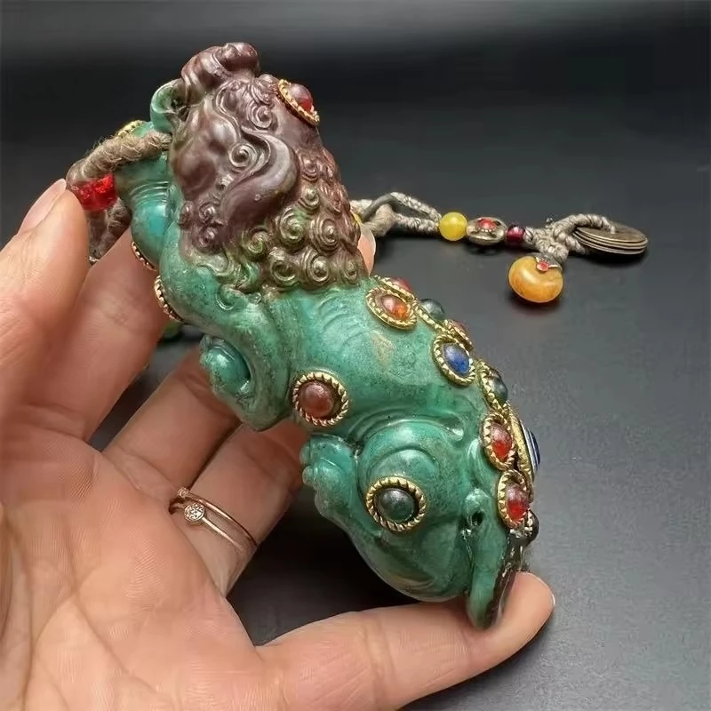 Antique Retro Optimization Turquoise Pixiu Statues Hand-carved Swiss Beast Fengshui Ornament Statues for Decoration