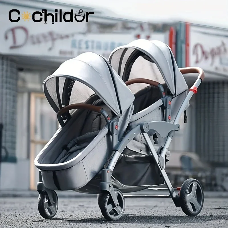 

High View Twin Baby Stroller Detachable Sleeping Basket Twin Baby Stroller Foldable Shock-absorbing Baby Stroller