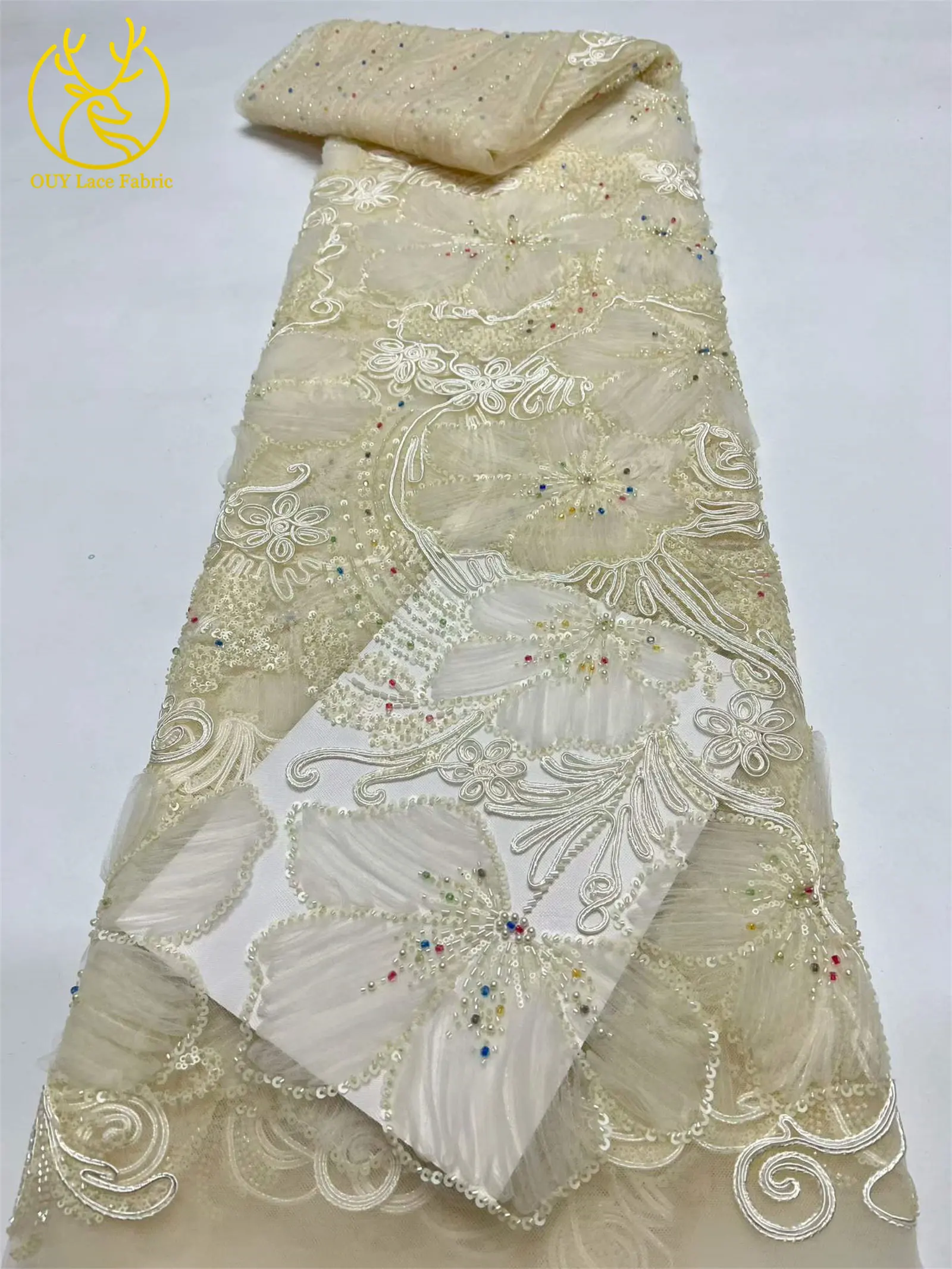 2026 Neuer Stil Nigerianischer Afrikanischer Perlen-Pailletten-Spitzenstoff Hochwertige Französische Tüll-Stickerei-Spitze für Braut Hochzeit Party – Detail 20