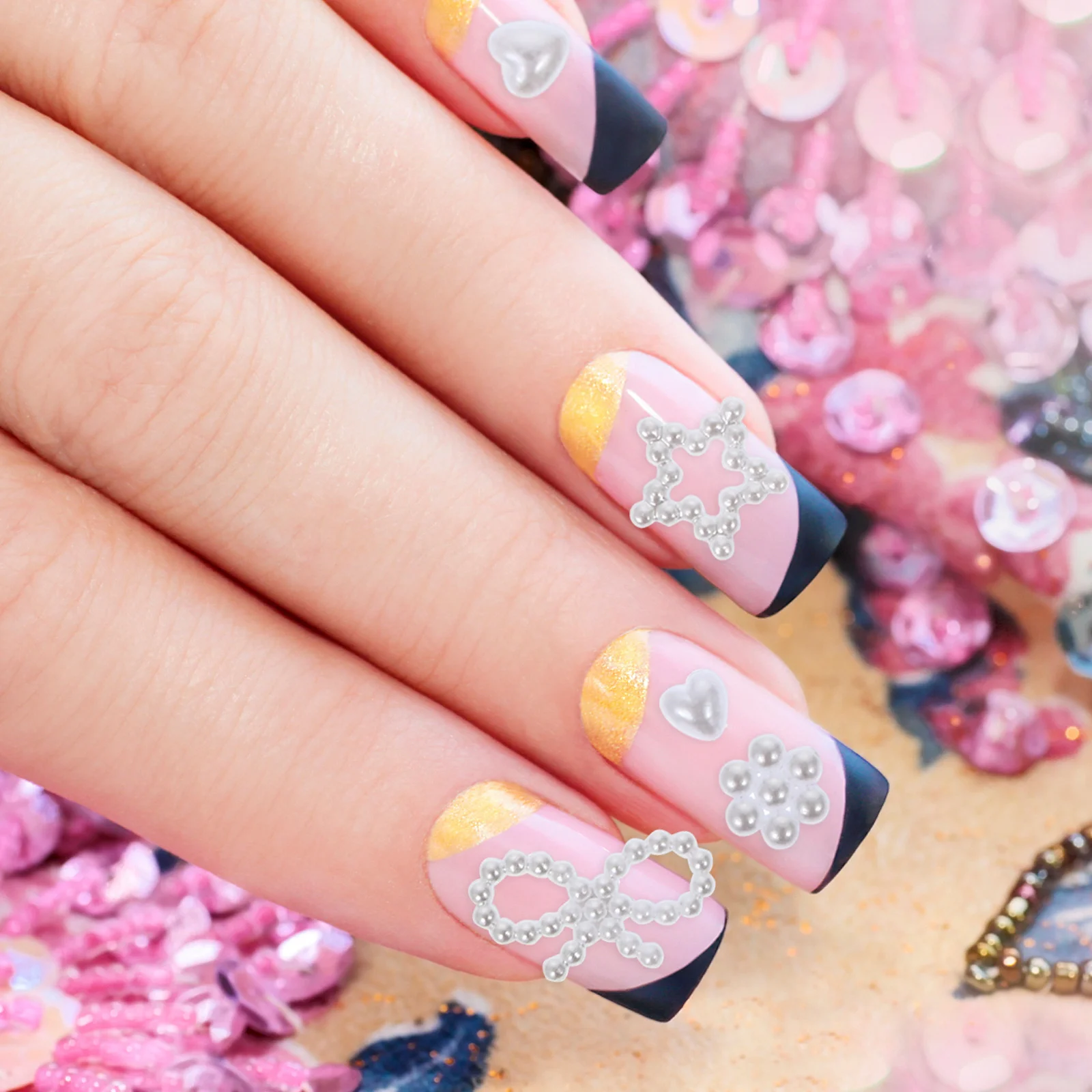 

1 Box Exquisite Pearl Nail Art Decor Stylish Heart-Shaped 3D Manicure Ornaments DIY Fake Nails Embellishments Beauty Salon Use