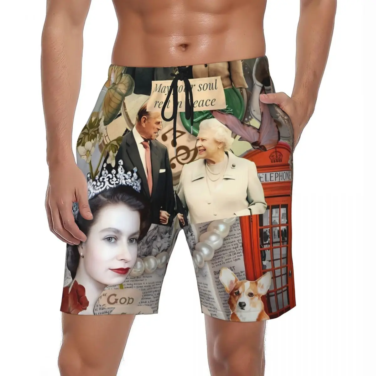 الصيف مجلس السراويل الذكور إليزابيث الثانية الرياضة رومانسية الحب الشاطئ السراويل القصيرة Y2K مضحك سريعة الجافة سراويل للسباحة حجم كبير