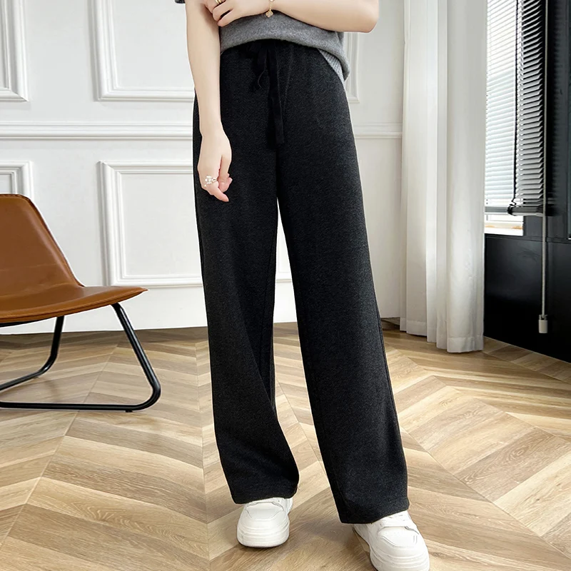 Celana Panjang Fashion Wanita 100% Wol Merino Fashion Warna Solid Celana Panjang Kasmir Lembut Hangat Nyaman Dasar Nyaman