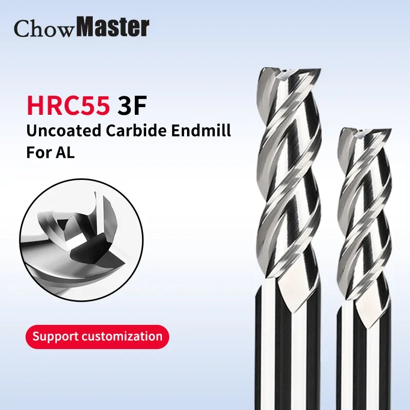 

Chowmaster cnc milling cutter Aluminum Copper Wood Cutter Endmill HRC55 3 Flute Tungsten Steel Milling Cutter End Mill