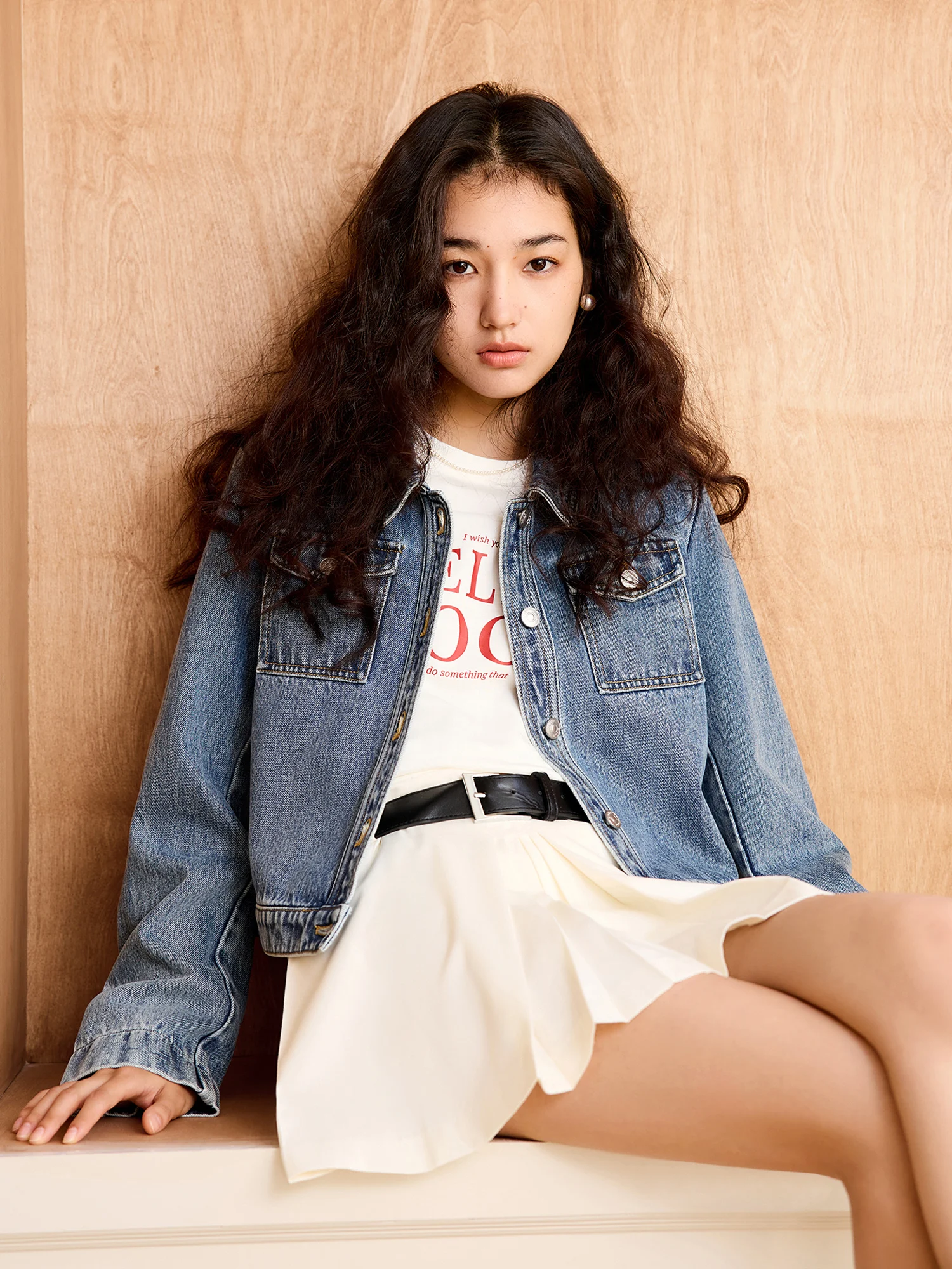 ZIQIAO Petite Size Retro Shoulder Short Denim Jacket 2025 Spring Outfit New Style Temperament Jacket Casual Loose Top 25ZQ91041