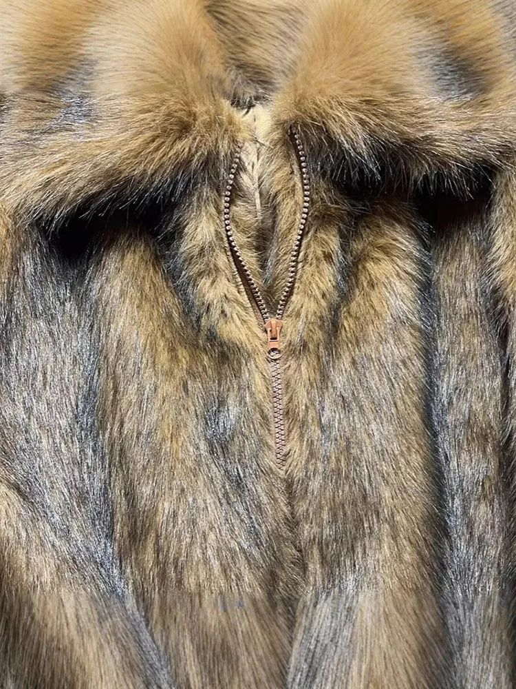 ZADORIN hiver poilu surdimensionné raton laveur moelleux fausse fourrure manteau femme moto revers fausse fourrure veste femme vêtements marron fourrure manteau