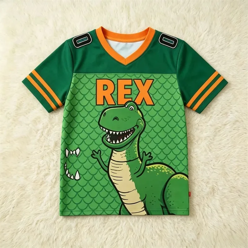 Kids Rex Football Jersey T‑Shirt Toy Story Print Short Sleeve Sport Tee Boys Girls Cartoon Anime Sportswear Casual Children Tops view 2