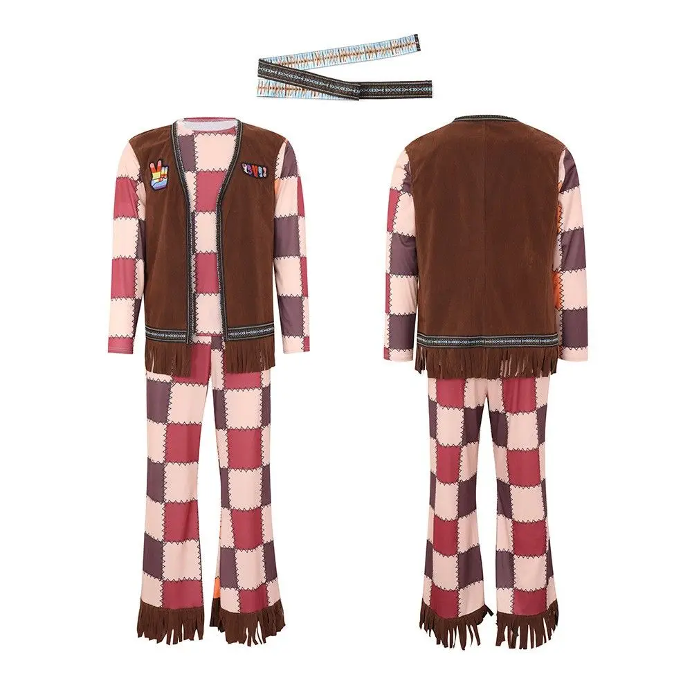 البني منقوشة الرجعية 70s الهبي الهيب هوب زي الاسمية الاحتفال لوهوين الزي المرأة المرحلة العرقية الملابس Faionable الاتجاه #2