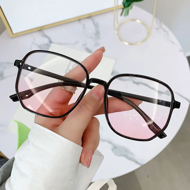 Large Frame Blush Gradient Anti Blue Light Glasses Plastic Frame Cute Girl Makeup-free Glasses Full Frame Eyewear Myopia Frames