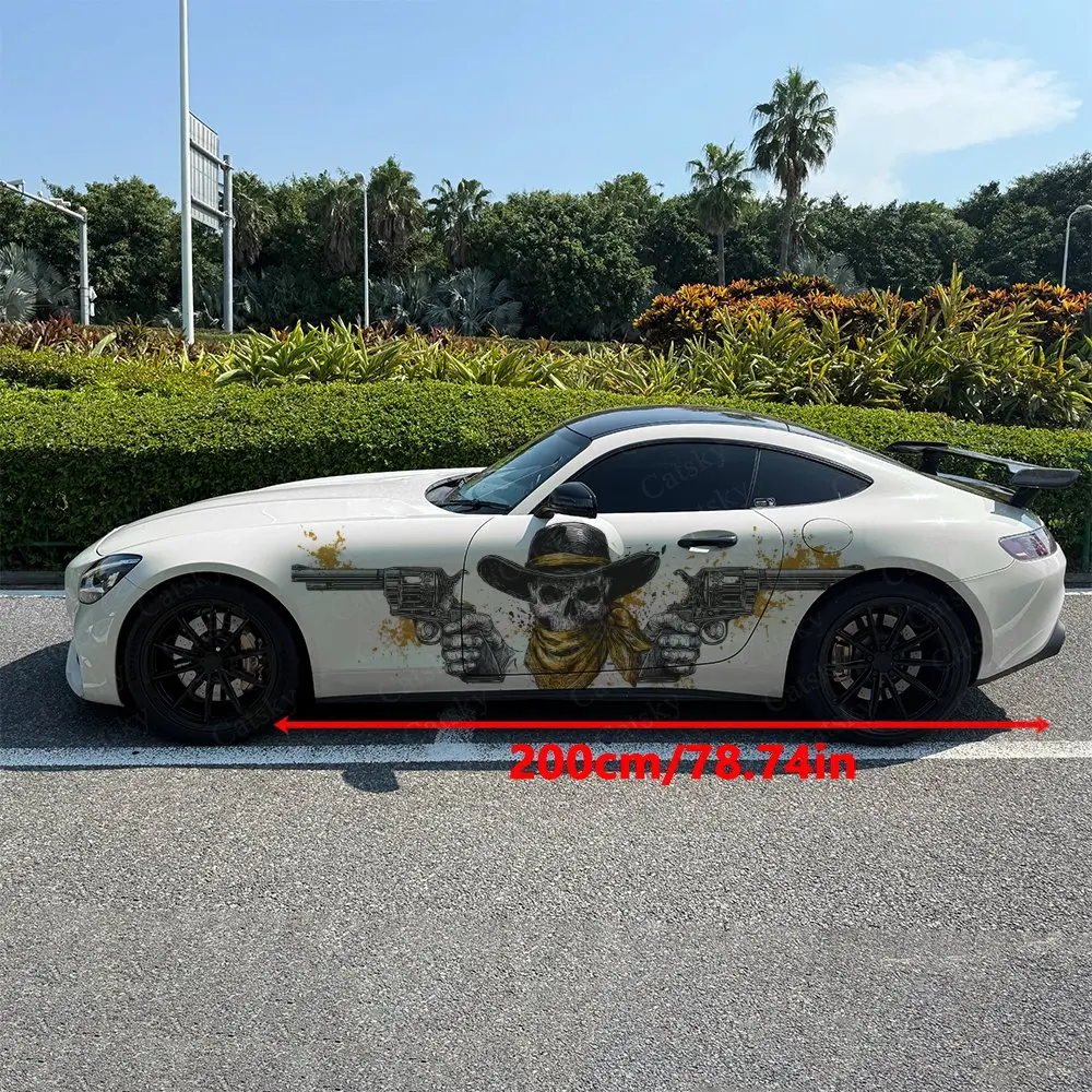 2pcs Dual Gun Skull Car Decals, Durable, Fade-Resistant, Enhance The Look Your Vehicle With Bold Art Design Car Vinyl Wraps