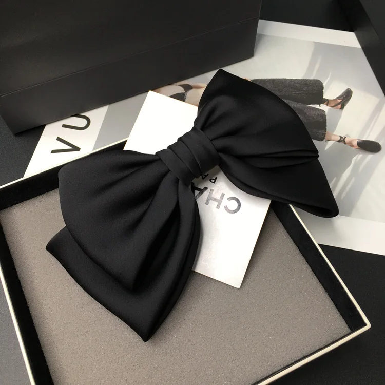 1pc Large Bow Spring Hair Clip Korean Satin Fabric Horizontal Ponytail Holder Minimalist Elegant Daily Hair Accessory