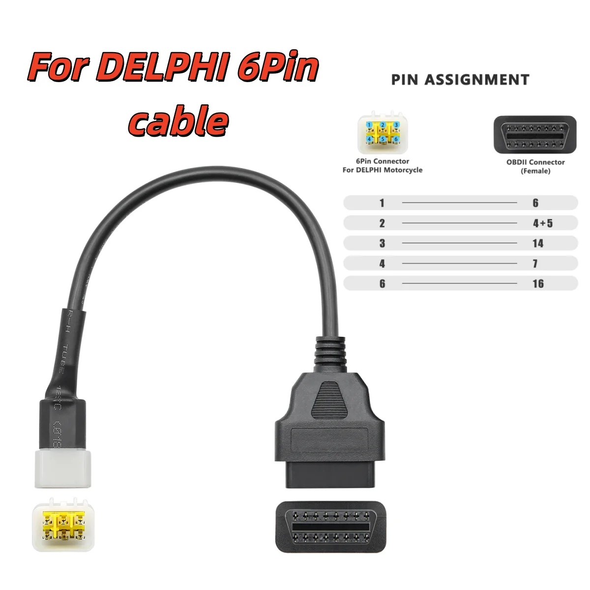 For DELPHI 6Pin to OBD2 16Pin Motorcycle Diagnostic Adapter Cable Motorcycle OBD Extension Connector Fault Code Scan Tool