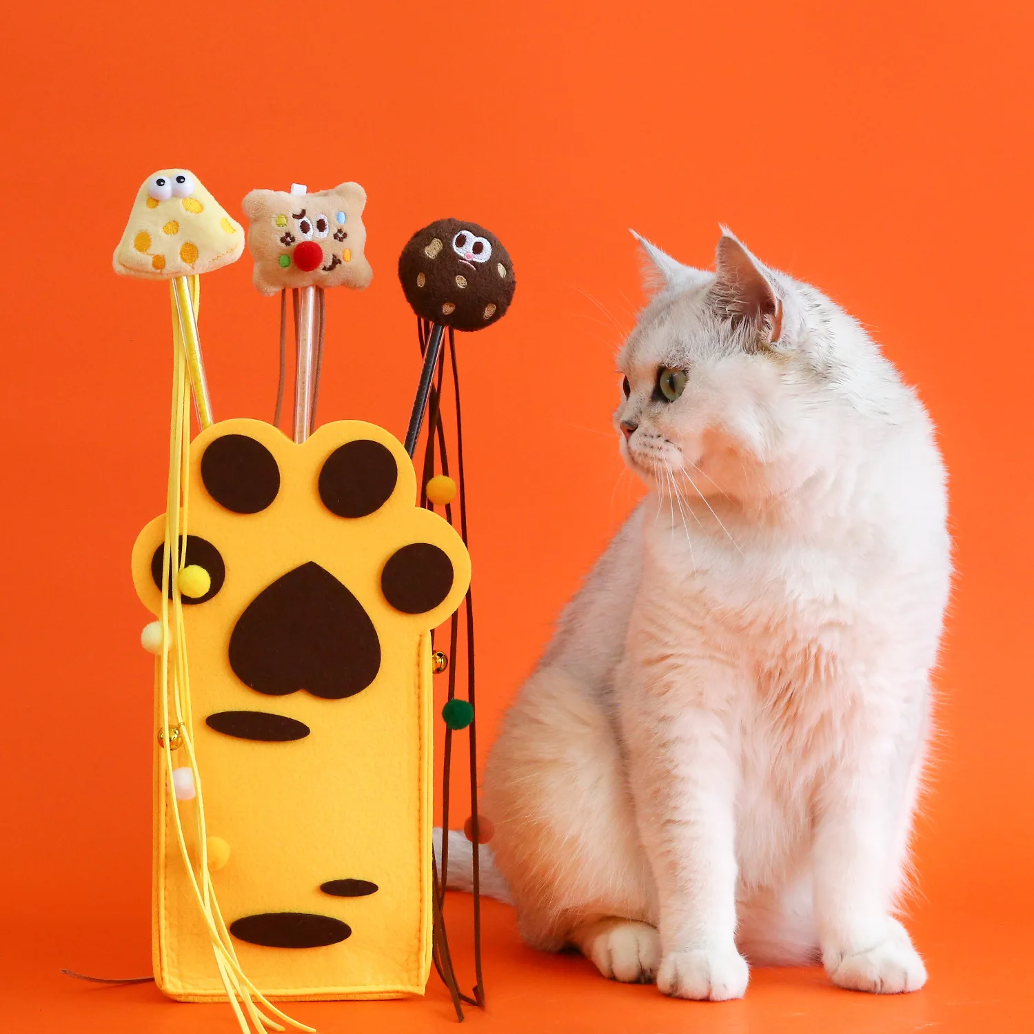 Cat Cartoon Cookies Teasing Cat Stick Plush Cheese Tassel Ball Voice Interactive Training Toy Pole Cats Toys Interactive