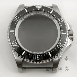 44MM SEA Big Black Ceramic Bezel Silver DEEP Homage Sapphire Crystal Watch Case Fit NH34 NH35 NH36 4R35 4R36 NH38 NH39 Movement