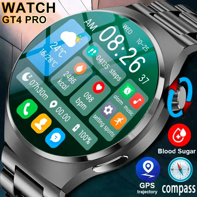 For Huawei GT4 PRO Smart Watch Men Watch 4 Pro AMOLED HD Screen Bluetooth Call GPS NFC Heart rate waterproof SmartWatch 2024 New