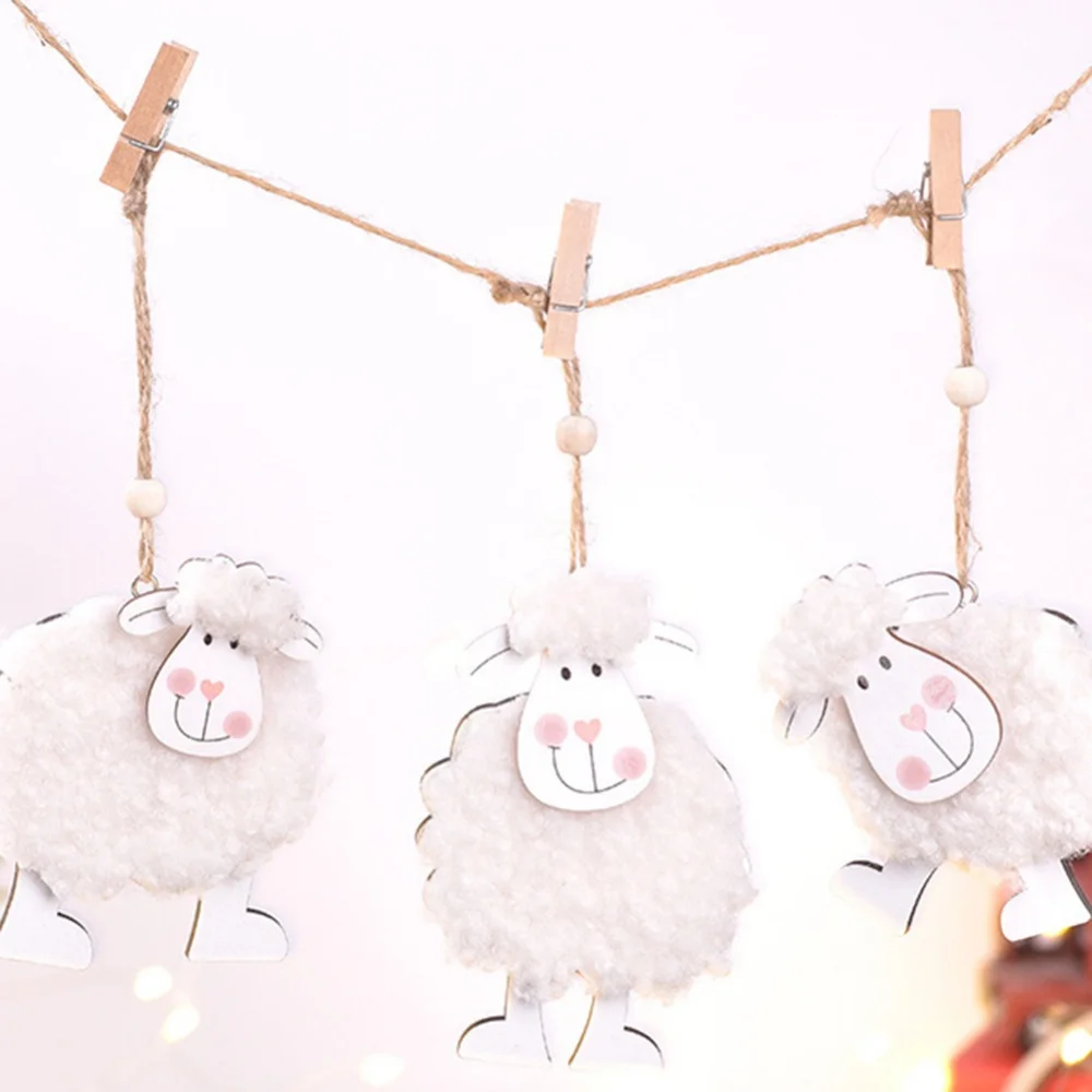 Fournitures de décoration de Pâques Pendentif d'agneau en bois, feutre de laine créatif, tenture murale de moutons mignons, cadeau pour la maison, la chambre, l'extérieur, nouveau