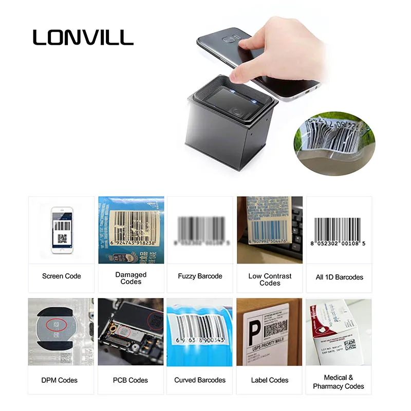 LONVILL Multilingual 4G WIFI Blue Tooth GPRS Wiegand Serial Port USB Barcode Scanner Integrated Into Self-service Machine
