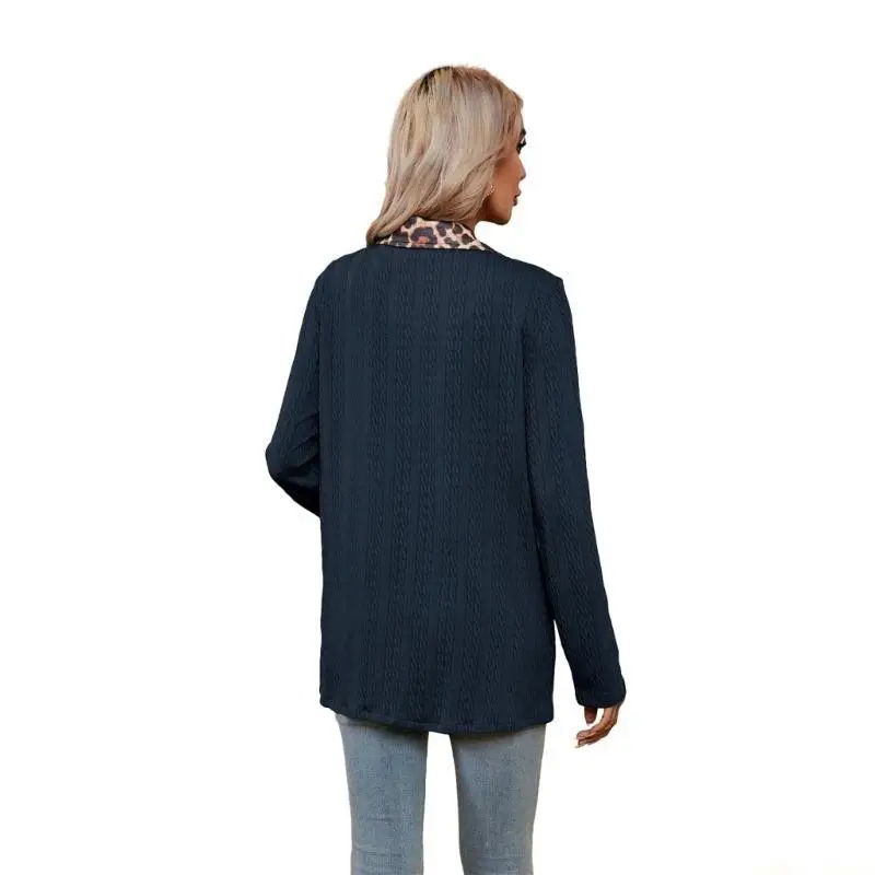 31BF Women Leopard Colorblock Jackets Casual Loose Button Down Outwear with Pockets
