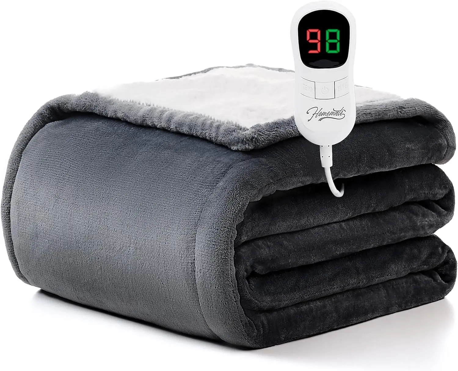 

Electric Heated Throw Blanket 50x60, Auto-Off 1-8 Hours, 10 Heat Levels, Overheat Protection, Flannel Sherpa, ETL Certified