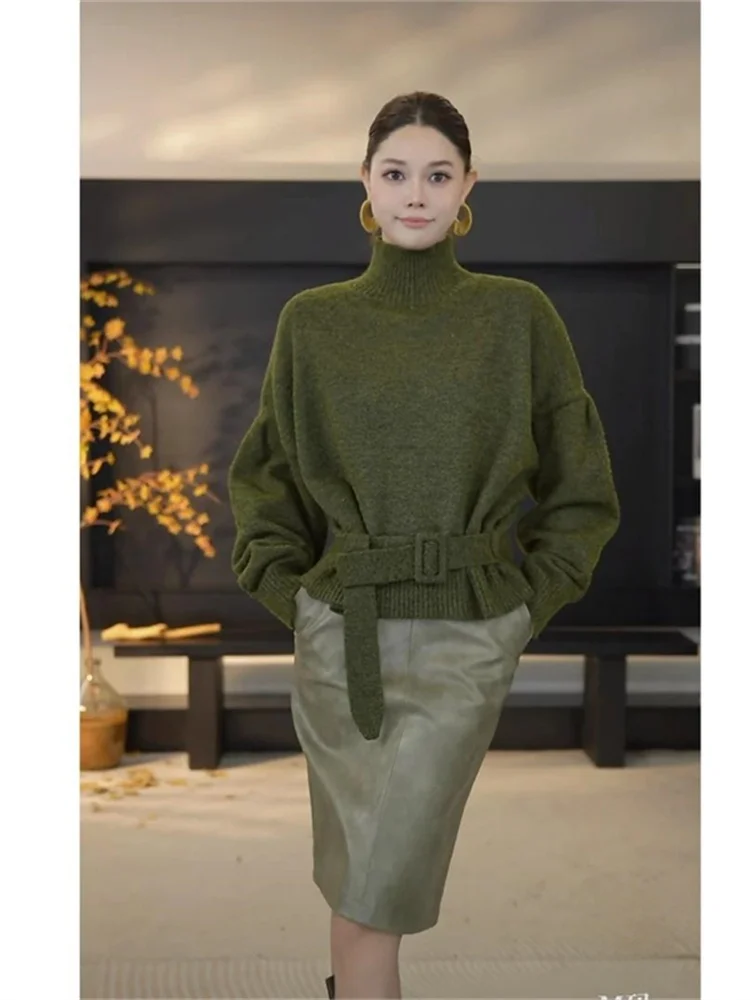 

Ретро-вязаный свитер женский, модный, зимний, новый, в стиле дзен, с воротником-стойкой, корейский стиль, для повседневной носки