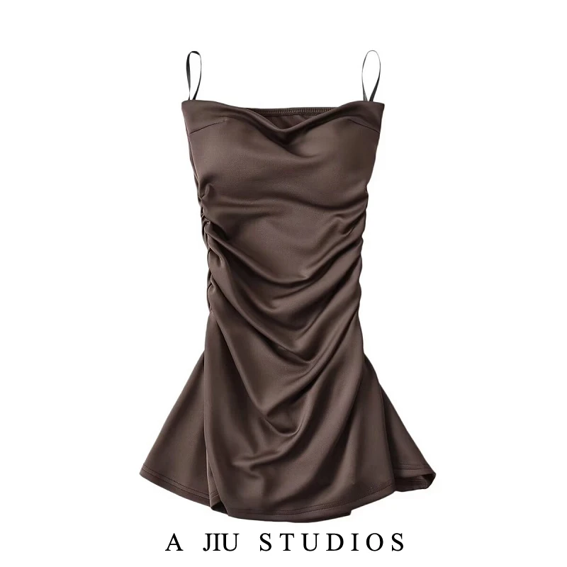 

Sexy Pure Desire Bal Slimming Pleated Waist Cinched Tube Top oulderl Dr with Chest Pad ort Skirt for Trendy Girls