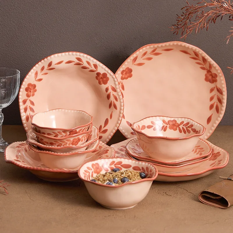 1Pcs ceramic tableware, dish set, red high-value, household rice dishes.
