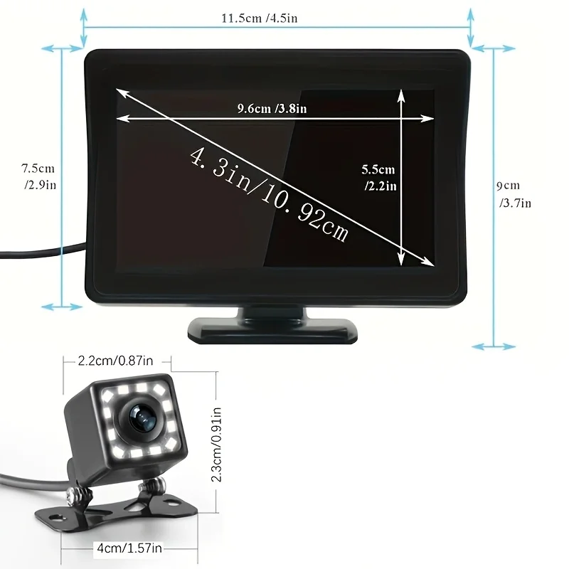 نظام كاميرا الرؤية الخلفية مع ميزات احتياطية، رؤية ليلية، وشاشة 4.3 بوصة، مثالية للسيارات والالتقاطات وسيارات الدفع الرباعي والمعسكر والشاحنات #2