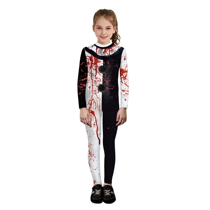 Terrifier Clown Cos Costume Boy Girls Halloween Scary Jumpsuits Carnival Party Bodysuit Kids Horror Stage Performances Outfit