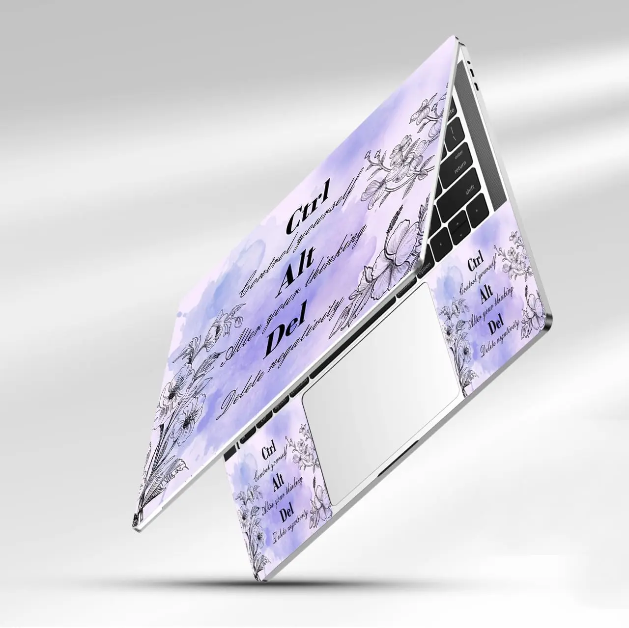 Vinyl Universal Laptop Decor Cover, Art Protector I Purpel Inspirational with Positive Quotes Ctrl Alt Del