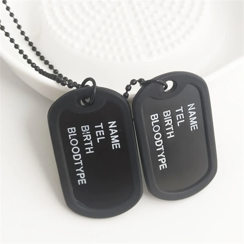 Fashion Military Style Four Row Letter Double Card Military Brand Necklace Men\'s Pendant Necklace Men\'s Chain Link Chain