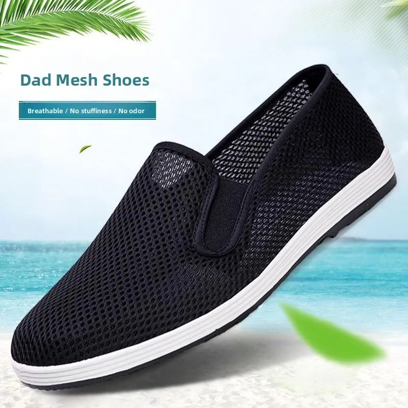 

Beijing Men's Canvas Shoes Breathable Mesh Slip-On Work Driving Casual Shoes Thousand-Layer Sole round Toe Rubber Outsole