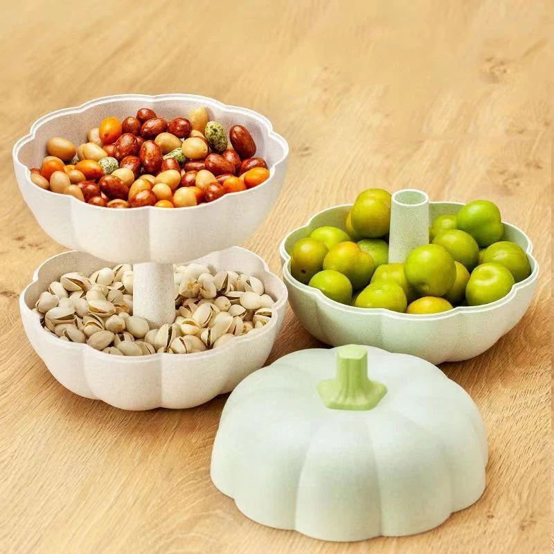 Pumpkin Snack Container Dual Layer Fruit Candy Bowl Snack Dried Fruit Tray Table Decoration New Year's Pallet Kitchen Tools