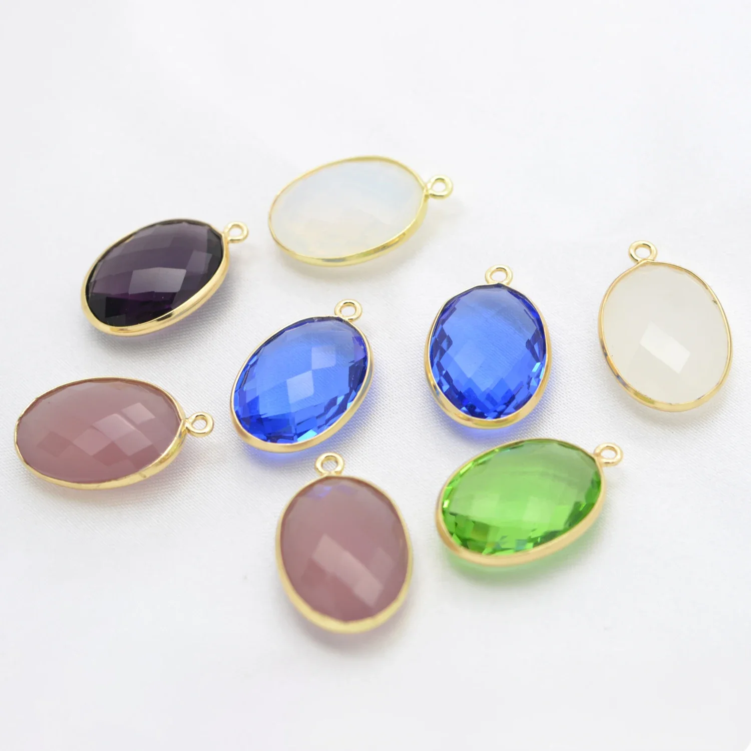 12 Pcs Pendant for DIY Earrings Necklace Jewelry Making Accessories Copper Edging Oval Pendant Glass Crystal Material Charm Part