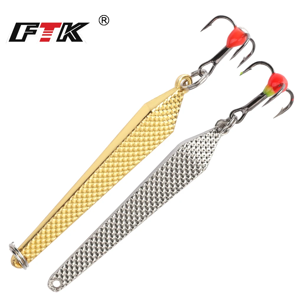 FTK Spoon Ice Fishing Lure 6g 55mm 1PC Silver Gold Metal Fishing Bait Spinner Treble Hook Size 10# Hard lures Fishing tackle