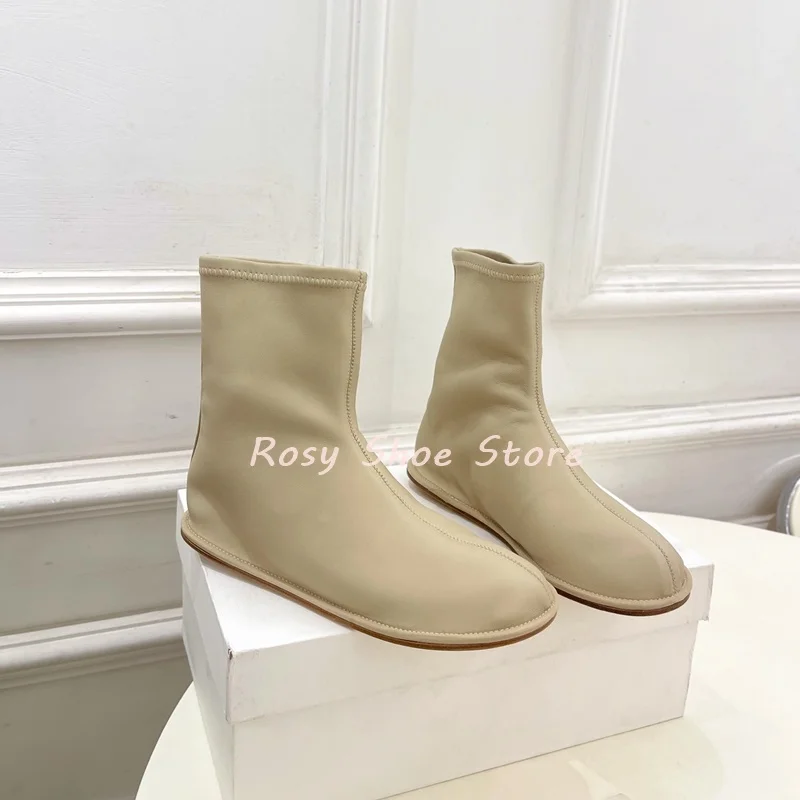 

Concise Round Head Soft Flat Ankle Boots Autumn Winter Versatile Slip On Slim Elastic Short Boots Fashion Elegant Women's Boots