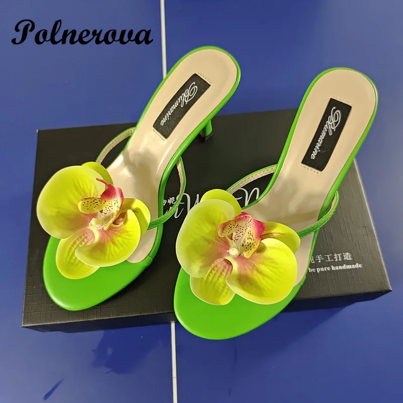 

Flower Decoration Stiletto Flip Flops Women's High Heel Sandals Summer Outwear Fashion Party Evening High Heels New in