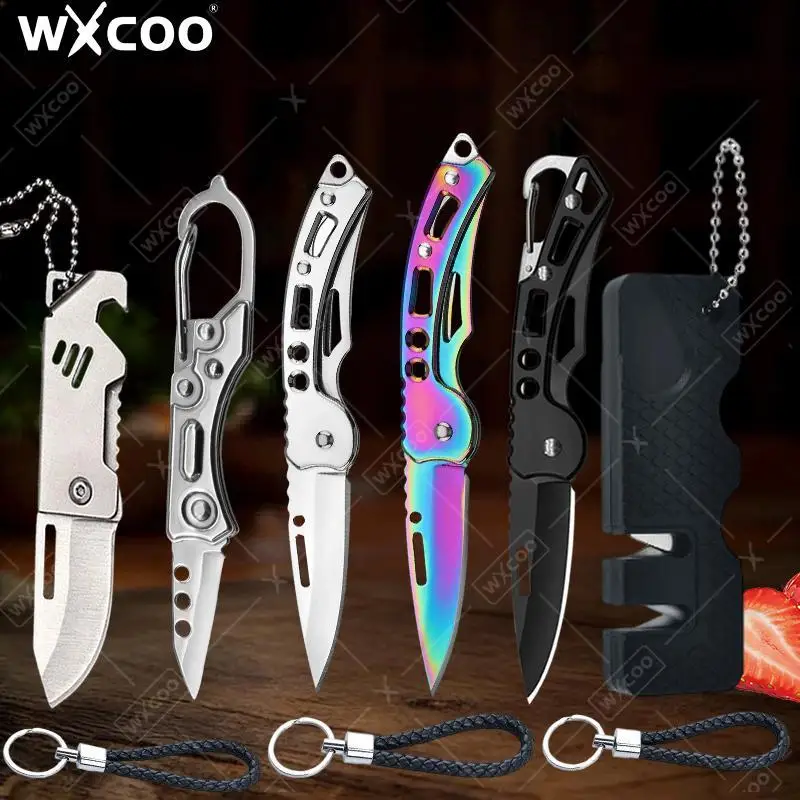 WXCOO Household Kitchen Paring Knives Premium Stainless Steel Folding Knife Stainless Steel Peeler Knife with Non‑Slip Handle