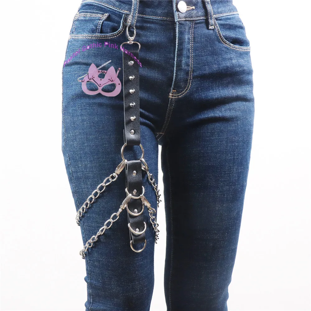 Punk Rock Leg Chain For Men Women PU Harness Garter Keychain Waist Chain Jeans Hip-hop Pants Straps Belt Jewelry Y2k Accessories