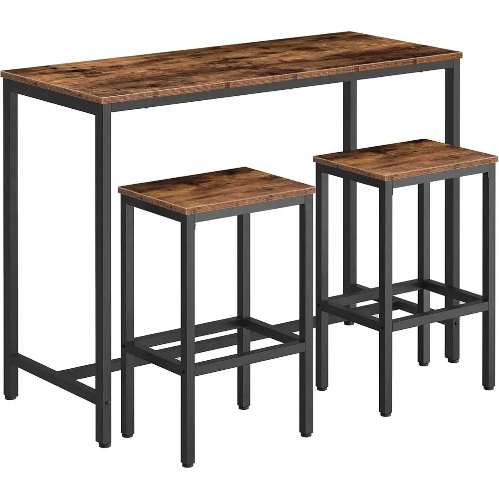 

47.2” Pub Table with 2 Stools for Small Space, High Top Breakfast Set, Sturdy Metal, Rustic Brown B52BT01