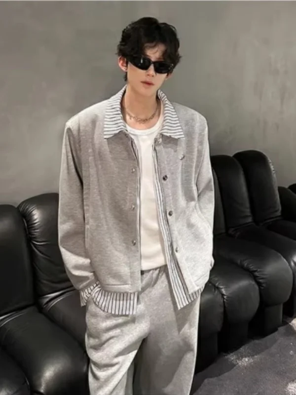 Kardigan Terbuka Bergaya Retro Amerika dengan Motif Garis dan Patchwork, Sweater Longgar untuk Pria dan Wanita, Atasan Trendy