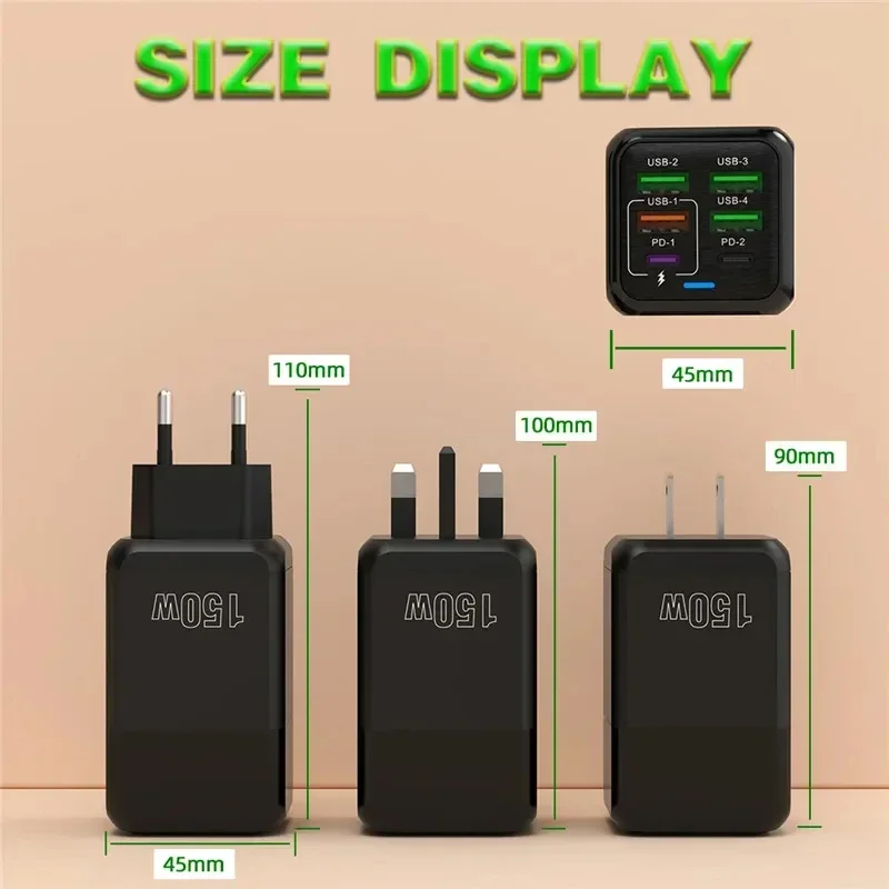 شاحن شاومى سريع ، USB ، PD W ، 6 منافذ ، Qc من النوع C ، محول حائط ، شحن فائق السرعة لأجهزة آيفون ، وسامسونج ، وآيباد ، وشحن شاوميو وبو