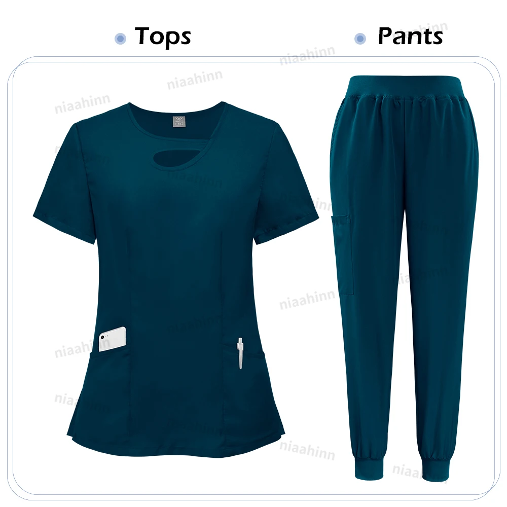 Niaahinn Mode Krankenhaus Uniformen Krankenschwester Schönheit Dental Salon Arbeitskleidung Uniform Medizinische Peelings Sets für Frauen Atmungsaktive Peeling – Detail 15