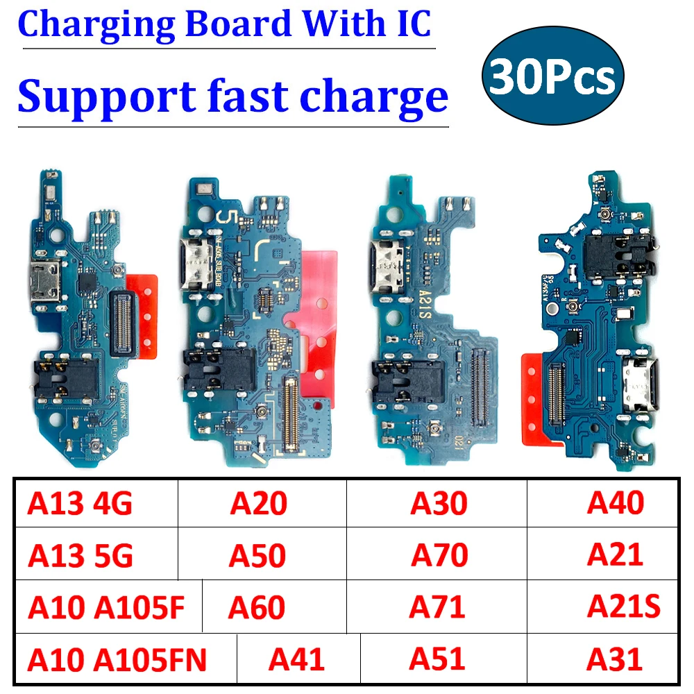 

30Pcs，USB Charging Port Connector Board Flex Cable For Samsung A13 4G 5G A71 A70 A51 A50 A41 A40 A31 A30 A21S A20 A60 A105FN