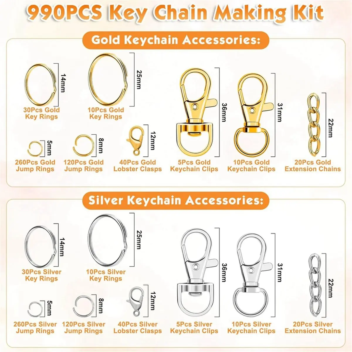 Keychain Making Kit, Keychain Craft Supplies Including Key Chain Hooks, Lobster Clasps, Key Rings and Jump Rings for Key
