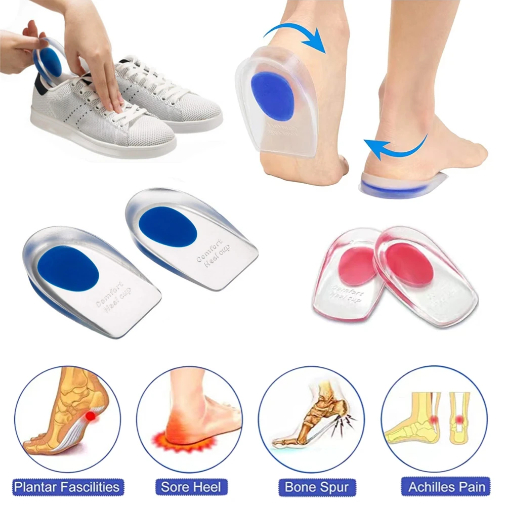 Silicone Gel Insoles for Shoes Women Men Heel Spurs Pain Relief Treatment Inserts Heel Cups Foot Cushion Height Increase Insoles