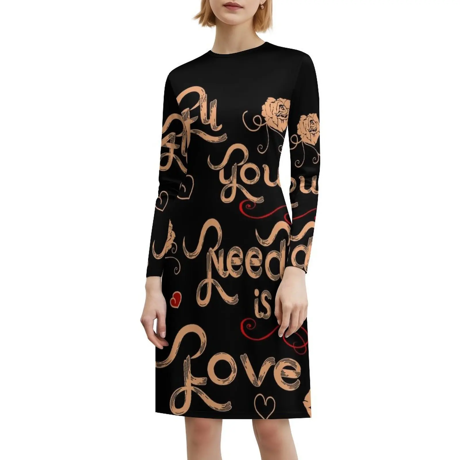 كل ما تحتاجه هو الحب فستان كاجوال على الطراز الكوري للنساء فساتين سيدة المكتب اليومية البسيطة الحب صديق الصداقة الشراكة #6