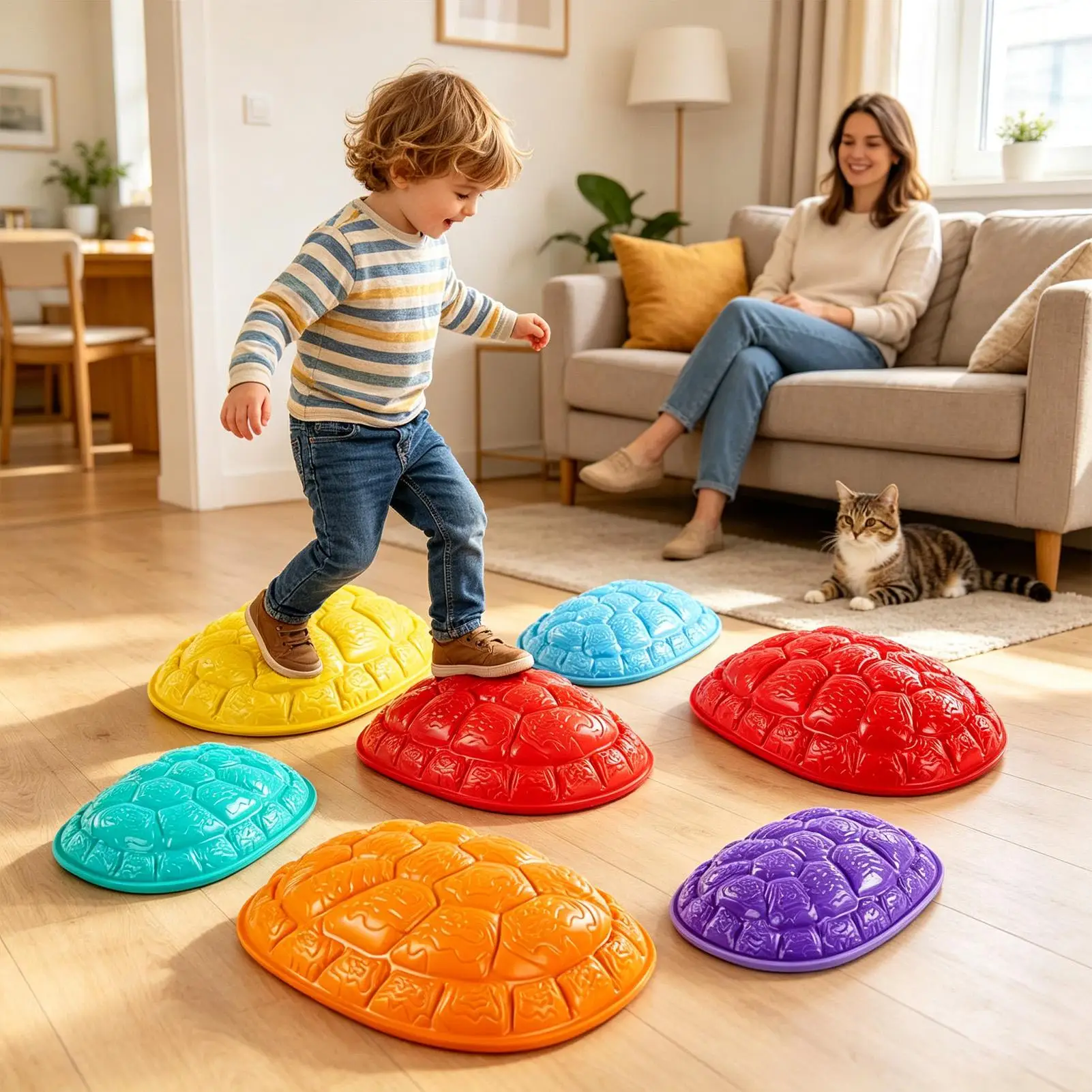 Kids Stepping Stones Turtle Shell Stackable Non-Slip 6 Pieces Balance Stepping Stones For Physical Activity Concentration