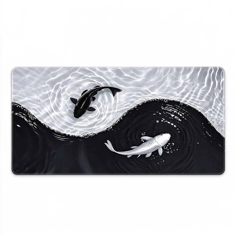IFBUY Tai Chi Koi Large Gaming Mouse Pad Yin Yang Fish Non-Slip Desk Mat with Stitched Edge for Computer Keyboard Office&Gaming