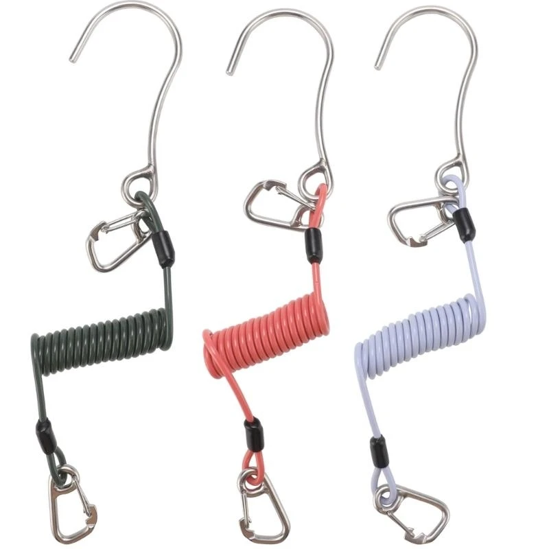 

Stainless Steel Double Reef Hook with Spirals Coil Lanyard Safety Scubas Diving Diver Double Hook Safe Equipment