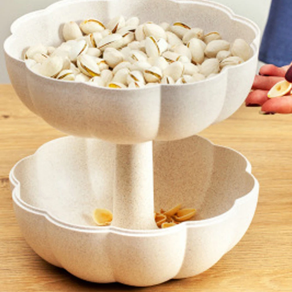 

Big Pumpkin Shaped Fruit Plate Double Layer Snack Tray Nuts Candy Storage Box Party Appetizer Serving Container Home Decoration